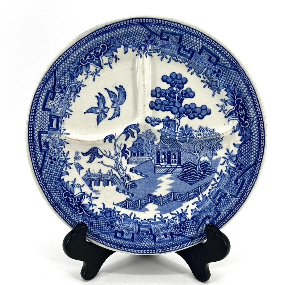 Sterling China Blue Willow Divided Grill Plate Vitrified East Liverpool Ohio 9in
